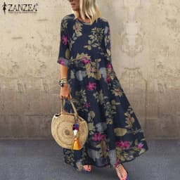 Women's Summer Short Sleeve Sundress ZANZEA Woman Floral Printed Dress Bohemian Elegant Casual Oversized Holiday Long Dresses
