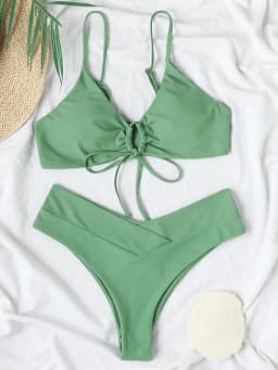New High Elastic Bikini Set for 2025 Summer Two Pieces Solid Color Lace-up Sexy Women Swimsuit Beach Bathing Suit Swimwear