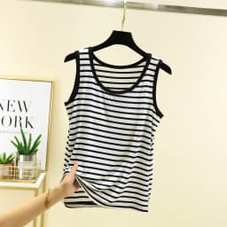 Women's Summer Thin Modal Striped Vest Shorts Set Chest Pad Loose Fit Home Sleepwear Sleeveless Versatile Style Outerwear