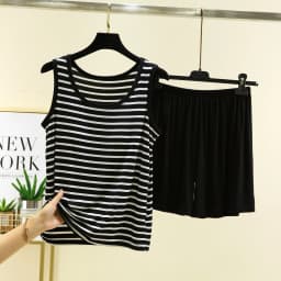 Women's Summer Thin Modal Striped Vest Shorts Set Chest Pad Loose Fit Home Sleepwear Sleeveless Versatile Style Outerwear