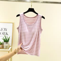 Women's Summer Thin Modal Striped Vest Shorts Set Chest Pad Loose Fit Home Sleepwear Sleeveless Versatile Style Outerwear