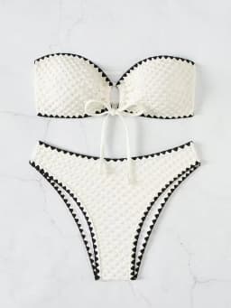 Swimwear White 2 Piece Strapless Swimsuit for Women Sexy Bandeau Backless Bikini Set Lace-up Patchwork Bathing Suit 2025 New