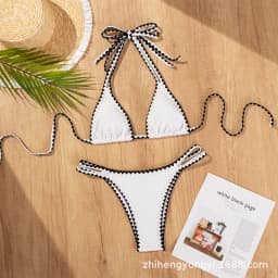 Swimwear White 2 Piece Strapless Swimsuit for Women Sexy Bandeau Backless Bikini Set Lace-up Patchwork Bathing Suit 2025 New