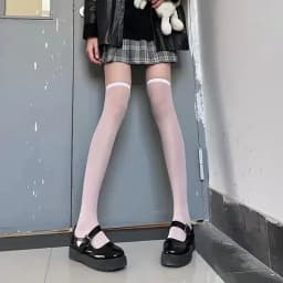 JK Costumes Women Sexy Thigh High Fishnet Stockings Lolita Girls Gothic Punk Transparent Over Knee Red Wide Edge Long Socks