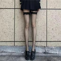 JK Costumes Women Sexy Thigh High Fishnet Stockings Lolita Girls Gothic Punk Transparent Over Knee Red Wide Edge Long Socks