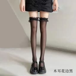 JK Costumes Women Sexy Thigh High Fishnet Stockings Lolita Girls Gothic Punk Transparent Over Knee Red Wide Edge Long Socks