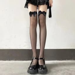 JK Costumes Women Sexy Thigh High Fishnet Stockings Lolita Girls Gothic Punk Transparent Over Knee Red Wide Edge Long Socks