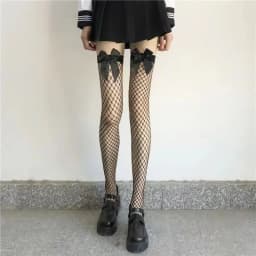 JK Costumes Women Sexy Thigh High Fishnet Stockings Lolita Girls Gothic Punk Transparent Over Knee Red Wide Edge Long Socks