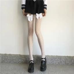 JK Costumes Women Sexy Thigh High Fishnet Stockings Lolita Girls Gothic Punk Transparent Over Knee Red Wide Edge Long Socks