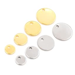 6 -25mm 30pcs Round Charms 316 Stainless Steel Gold Plated Round One Hole Charm DIY Necklace Pendant Jewelry Finding