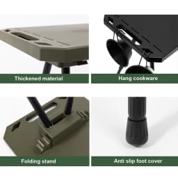Folding Camping Table with Carry Bag, Height Adjustable Lightweight Desk, Two-Sides Hanging Cookware Table for Hiking, Picnic