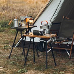 Folding Camping Table with Carry Bag, Height Adjustable Lightweight Desk, Two-Sides Hanging Cookware Table for Hiking, Picnic