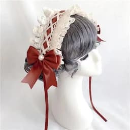 Ribbon Bow Hairband with Hairpins Girls Lolita Lace Ruffled Headband Sweet Star Embroidery Anime Maid Cosplay Headdress