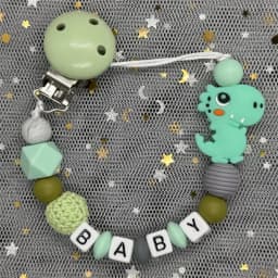 Hot Sale Custom Personalized Name Handmade Pacifier Clip Holder Silicone Dinosaur Pacifier Chain Baby Teether Teether Chain Gift