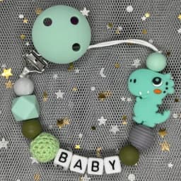 Hot Sale Custom Personalized Name Handmade Pacifier Clip Holder Silicone Dinosaur Pacifier Chain Baby Teether Teether Chain Gift