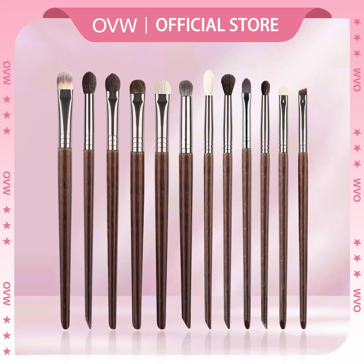 OVW 12pcs Eye Shadow Nature Hair Eyeliner Eyebrow Lip Cosmetic Beauty Makeup Brushes Tools
