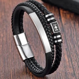 Braided Rope Woven Black Leather Men Bracelets Punk Style Stainless Steel Bangle for Friend Charm Fashion Jewelry Gifts