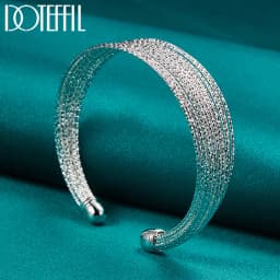 DOTEFFIL 925 Sterling Silver Multi-line Bangle Bracelet For Woman Man Wedding Engagement Fashion Charm Party Jewelry