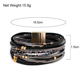 ALLYES Champagne Genuine Leather Bracelets for Women Boho Multilayer Metal Charm Resin Beads Wrap Bracelets Fashion Jewelry