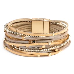 ALLYES Champagne Genuine Leather Bracelets for Women Boho Multilayer Metal Charm Resin Beads Wrap Bracelets Fashion Jewelry
