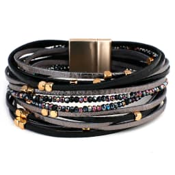 ALLYES Champagne Genuine Leather Bracelets for Women Boho Multilayer Metal Charm Resin Beads Wrap Bracelets Fashion Jewelry