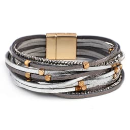 ALLYES Champagne Genuine Leather Bracelets for Women Boho Multilayer Metal Charm Resin Beads Wrap Bracelets Fashion Jewelry