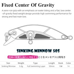 TSURINOYA Sinking Minnow Mini Hard Lure DW63 50S 50mm 5g Artificial Fishing Lure Wobblers Crankbait Trout Bait
