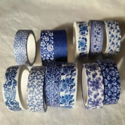 Blue & White Washi Tape Set; Pretty Chinoiserie Designs; 12 Rolls! Decorative Tape; Journaling, Scrapbooking
