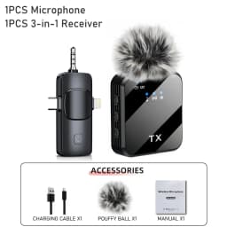 3in1 Microphone for iPhone/Android, Wireless, 328ft Transmission, Mini Microphone for Record Interview