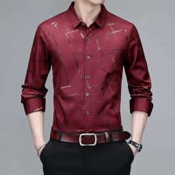 Men's Casual and Fashionable Long Sleeved Printed Shirt Non Ironing and Wrinkle Resistant Business Top