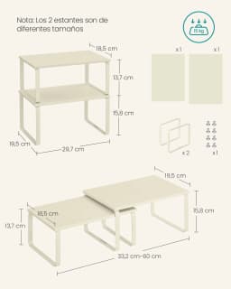 SONGMICS Set of 2 Expandable Cupboard Spice Racks, Black and Rustic Brown/Cream White/ Cappuccino Beige/White
