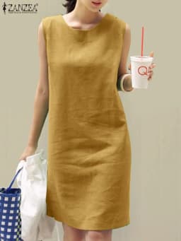 2023 Women Dress Summer ZANZEA Female Sleeveless Loose Mini Dress Office Cotton Party Streetwear Dress Casual Vestidos Sundress
