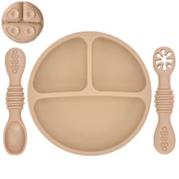 Silicone Baby Sucker Silicone Dining Plate Rice Spoon Set Cute Cartoon Children Dishes Smile Face Baby Tableware Retro Kid Bowl