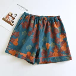 2026 Japanese Summer New Women's Shorts 100% Cotton Vintage Yarn Weaving Printed Sleepwear Thin Loose Pocket Shorts Home Pants