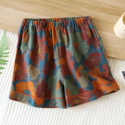 2026 Japanese Summer New Women's Shorts 100% Cotton Vintage Yarn Weaving Printed Sleepwear Thin Loose Pocket Shorts Home Pants