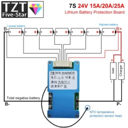BMS 7S 24V 15A 20A 25A Li-ion Lmo Ternary Lithium 18650 Battery Charger Protection Board Balance And NTC Temperature Protect