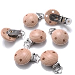 5Pcs Wooden Baby Pacifier Clip Nursing Accessories Beech Pacifier Clips Chewable Teething Dummy Clip Chains Baby Teether