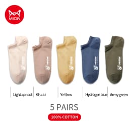 MiiOW 5 Pairs/Lot Pure Cotton Men Socks Breathable Low Cut Casual Ankle Socks Summer Cotton Print Socks Sweat Ankle Socks Set