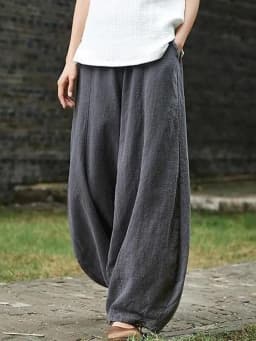 2024 Cotton Linen Bloomers Wide Leg Pants Women Vintage Full Length Fashion Elegent Pants Solid Elasitic Waist Spring Autumn 5XL