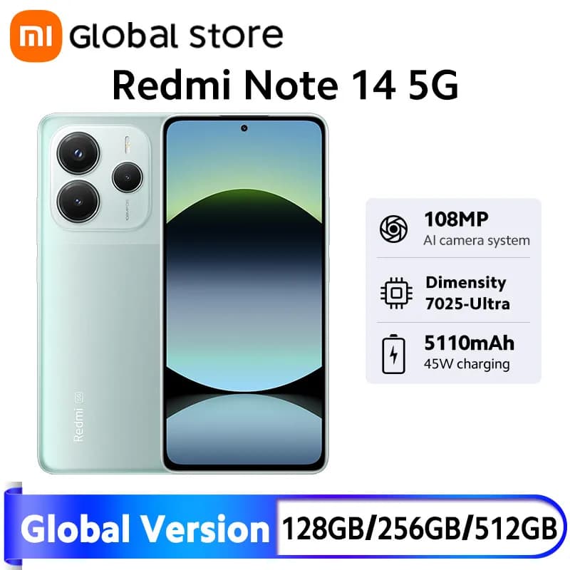 New Xiaomi Redmi Note 14 5G Smartphone Global Version 45W Turbo Charging MTK Dimensity 7025-Ultra CPU NFC 108MP Camera