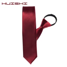 HUISHI Pre-tied Zipper Tie Neck Mens Skinny Zipper Neckties Red Black Blue Solid Color Slim Narrow Entertainment Party