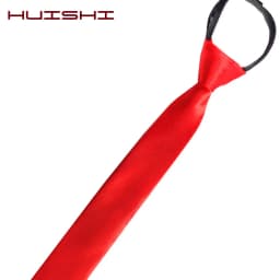 HUISHI Pre-tied Zipper Tie Neck Mens Skinny Zipper Neckties Red Black Blue Solid Color Slim Narrow Entertainment Party