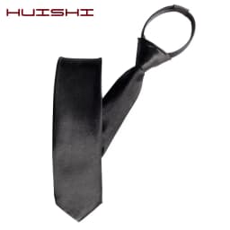 HUISHI Pre-tied Zipper Tie Neck Mens Skinny Zipper Neckties Red Black Blue Solid Color Slim Narrow Entertainment Party
