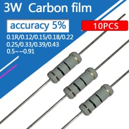 10pcs 3W Carbon Film 0.1 0.12 0.15 0.18 0.22 0.25 0.27 0.33 0.39 Ohm R Metal Oxide Film Resistor 5% 0.1R 0.15R 0.22R 0.1R-1M