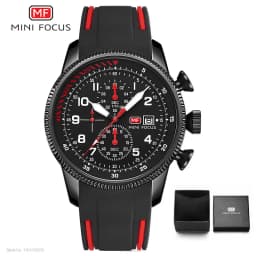 MINI FOCUS Military Sport Quartz Watch for Men Blue Silicone Strap Chronograph Luminous Wristwatch with Date Waterproof 0379