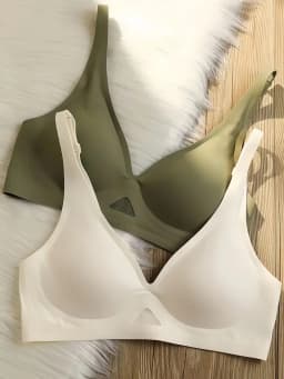 V-neck Push-Up Bras For Women Non-wire Bra Seamless Underwear Invisible Padded Bralette Breathable Mesh Patchwork Lingerie S-XL