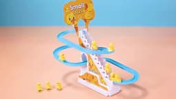 Children Toy Duck DIY Rail Racing Track Small Duck Climbing Stairs Toy Electric Car Staircase Music Educational Toy for Kid 3-5Y