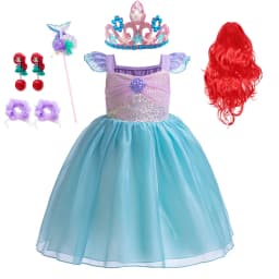 Mermaid Costume Summer Ariel Princess Dress Girls Birthday Part Dress Kids Blue Fluff Sleeve Ball Gown Girls outfit clothes