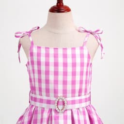 Halloween Hot Movie Barbei Baby Girl Pink Cowboy Look Dress Summer Beach Stripe Cute Sleeveless Plaid Slim Strap Dress Set