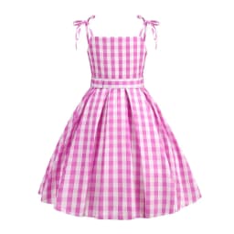 Halloween Hot Movie Barbei Baby Girl Pink Cowboy Look Dress Summer Beach Stripe Cute Sleeveless Plaid Slim Strap Dress Set